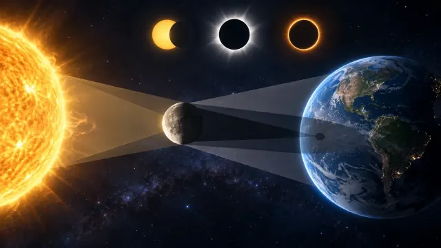 Umbra, penumbra y tamaño aparente: por qué los eclipses solares se ven distintos
