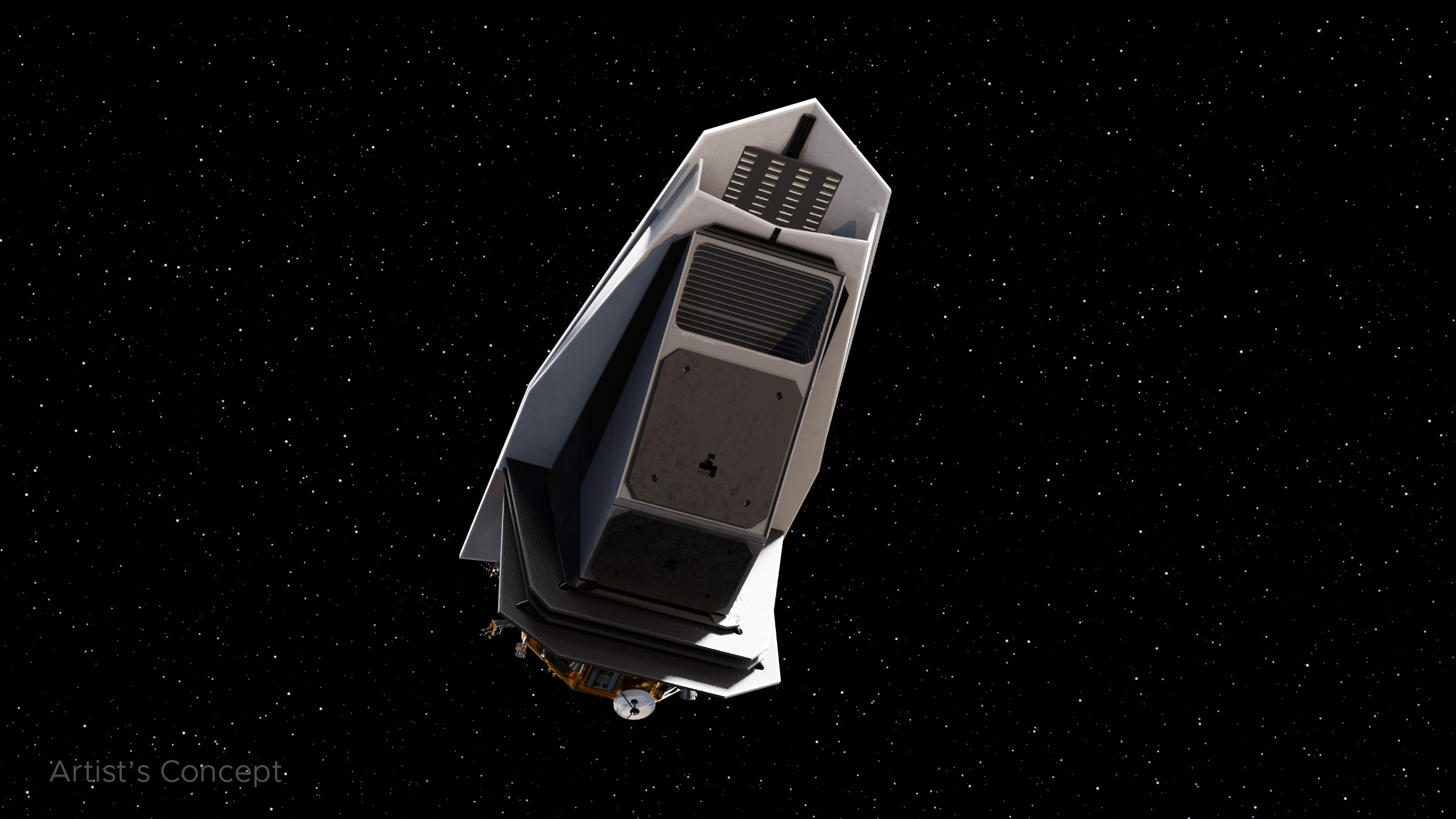 Concepto artístico de NEO Surveyor en el espacio. NASA/JPL-Caltech, 2024; no es una fotografía.