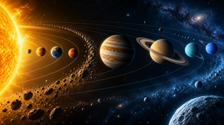 Panorama del sistema solar desde el Sol hasta los mundos exteriores